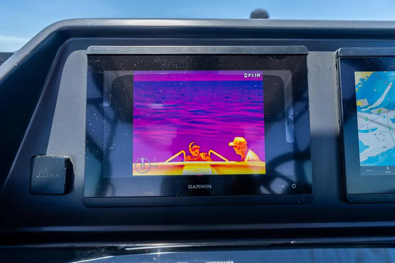  Yacht Photos Pics Thermal imaging display on 2022 Axopar 28 T-Top Brabus boat dashboard with Garmin system.