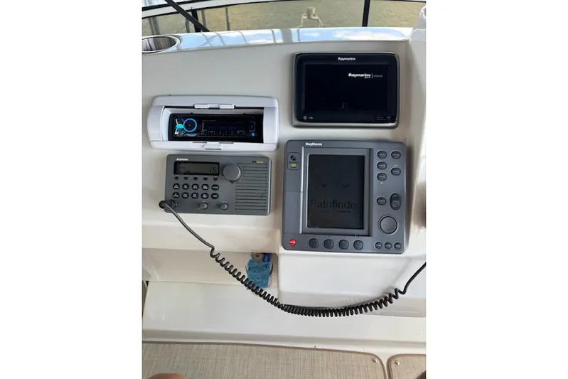  Yacht Photos Pics Control panel of a 2001 Carver 356 Motor Yacht with navigation and communication equipment.