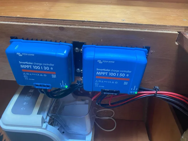 Plan B Yacht Photos Pics Victron Energy SmartSolar charge controllers installed on Lagoon 380, 2002 model.