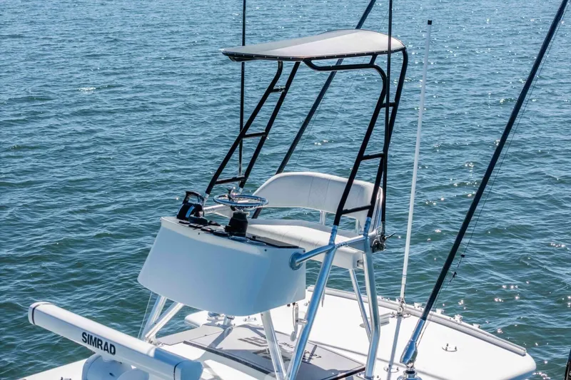 Susan L Yacht Photos Pics 2018 SeaVee 370 Z boat with tower and Simrad equipment on open water.