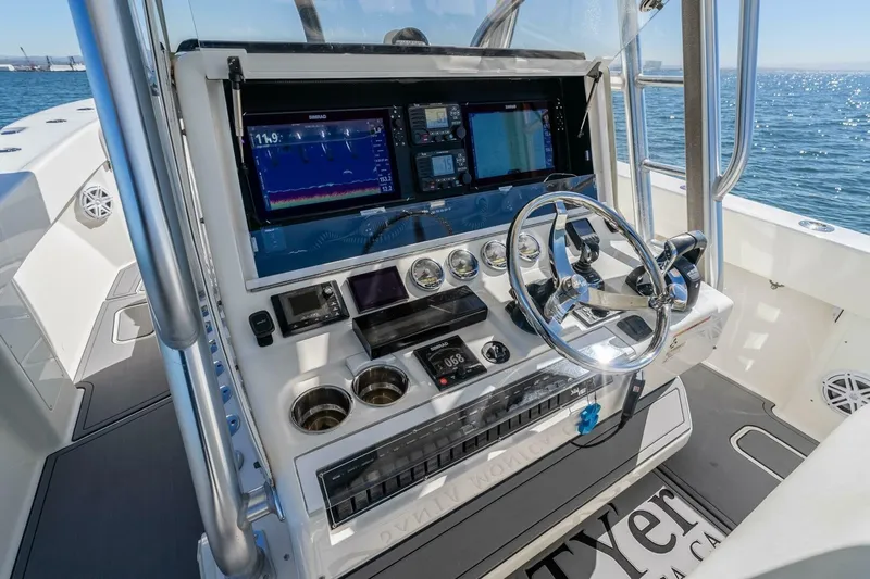 Susan L Yacht Photos Pics 2018 SeaVee 370 Z boat helm with advanced navigation and control systems.