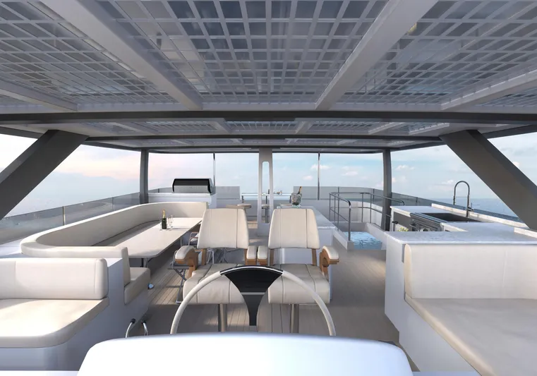 Hs 65 Yacht Photos Pics Luxurious 2025 Catamaran HS 65 interior with modern seating and panoramic ocean views.
