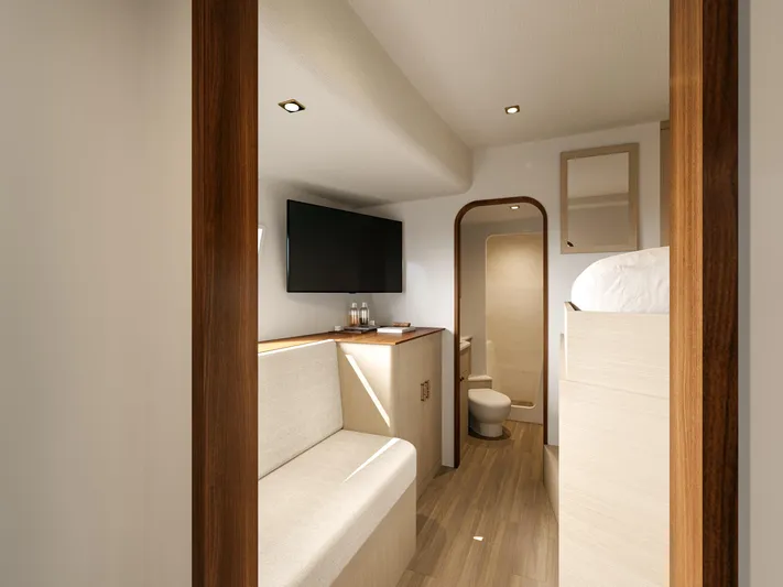 Hs 65 Yacht Photos Pics Luxurious interior of 2025 Catamaran HS 65, featuring modern design and cozy amenities.