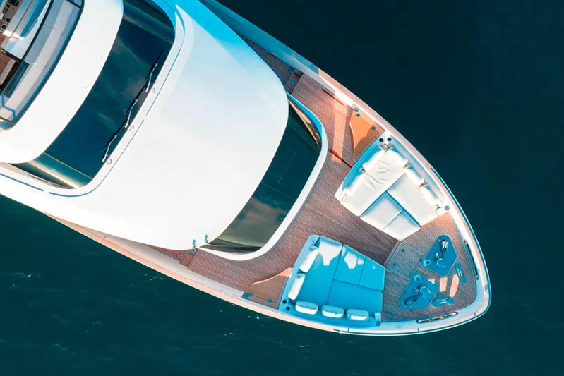  Yacht Photos Pics Aerial view of 2025 Azimut Magellano 25M yacht with elegant deck seating.