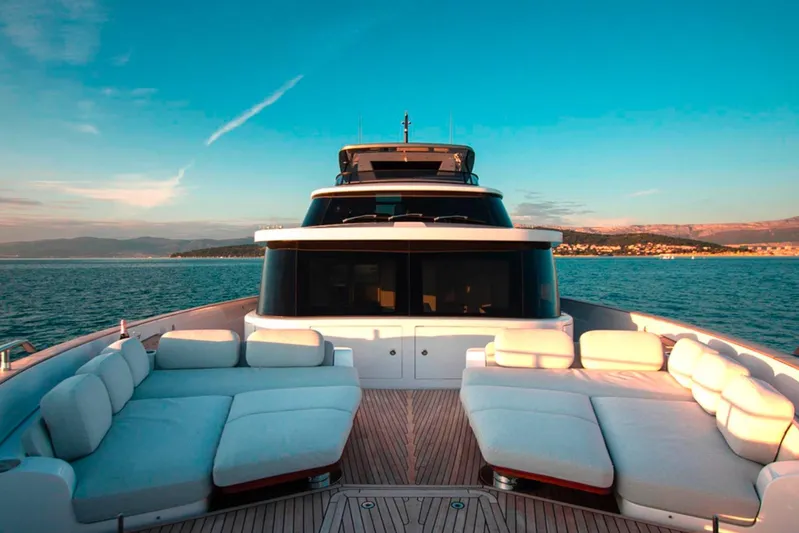  Yacht Photos Pics Luxurious 2025 Azimut Magellano 25M yacht with spacious deck and scenic ocean view.