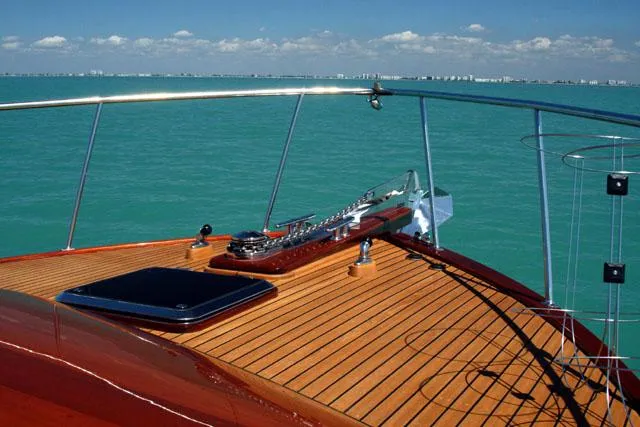 Miss Osb Yacht Photos Pics 2009 Hugh Saint 65 Commuter yacht deck with ocean view and clear sky.