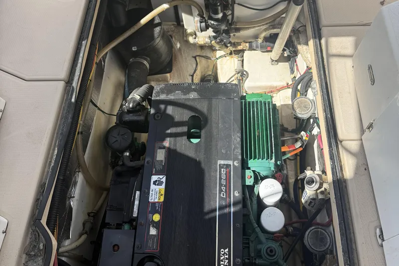  Yacht Photos Pics Engine compartment of a 2012 Cutwater C-28 boat, featuring a Volvo Penta D4-260 engine.