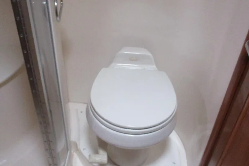  Yacht Photos Pics Toilet in 2006 Carver 466 Motor Yacht bathroom, next to shower enclosure.