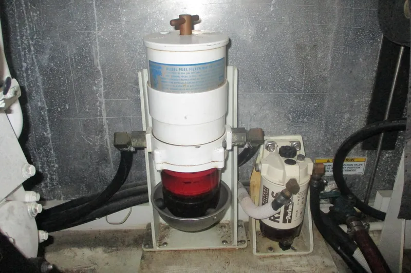  Yacht Photos Pics Diesel fuel filter system in 2006 Carver 466 Motor Yacht engine room.