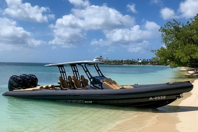  Yacht Photos Pics 2018 Bernico RX 10 boat on a tropical beach with clear blue water.