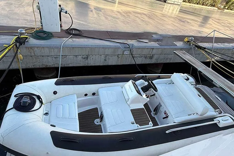 Karya Yacht Photos Pics Luxury Ferretti Yachts 780, 2023 model, docked with sleek white seating and modern design.