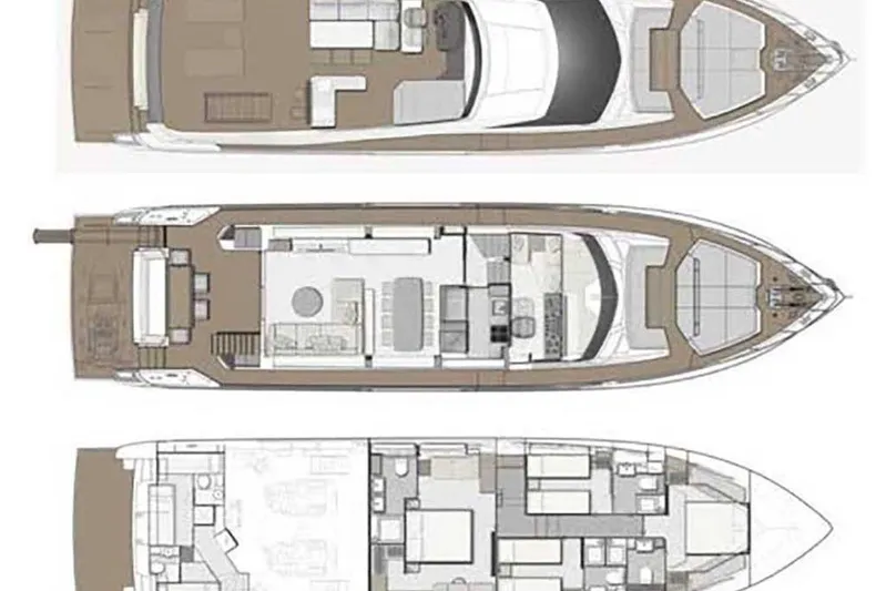 Karya Yacht Photos Pics Floor plan of 2023 Ferretti Yachts 780, showcasing detailed layout and design.