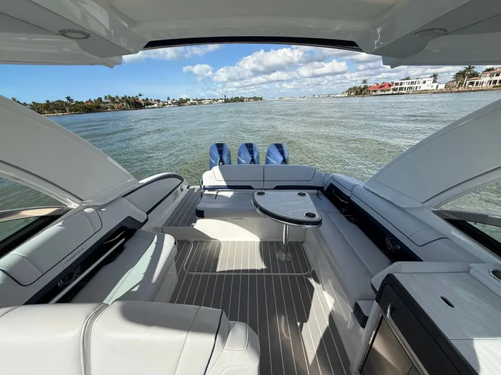 Sea Smoke Yacht Photos Pics Interior of 2023 Formula 330 CBR yacht on open water.