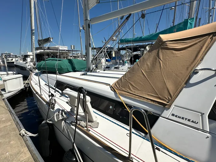 Yes My Dear Yacht Photos Pics 2012 Beneteau Oceanis 41 sailboat docked at marina under clear blue sky.