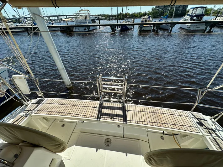 Yes My Dear Yacht Photos Pics Beneteau Oceanis 41 sailboat deck overlooking marina, 2012 model.
