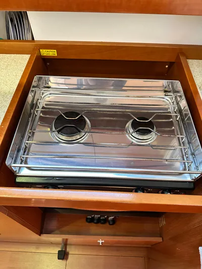 Yes My Dear Yacht Photos Pics Two-burner stove in 2012 Beneteau Oceanis 41 yacht kitchen.