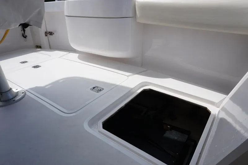 Sea Striker Yacht Photos Pics 2005 Mirage Yachts 40 Convertible deck with open storage compartment.