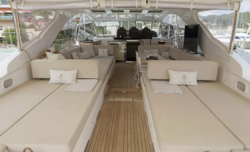  Yacht Photos Pics Luxurious 2006 Mangusta 80 yacht interior with spacious seating and elegant design.