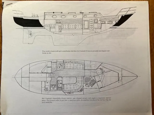 Hero Yacht Photos Pics Blueprint of 1992 Pacific Seacraft 37 Cutter sailboat, showcasing interior layout and design.