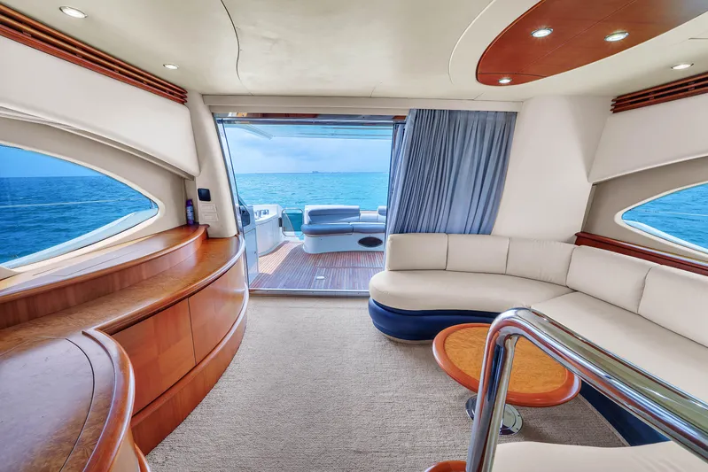 Bellami Too Yacht Photos Pics Luxurious interior of a 2008 Azimut 62E yacht with ocean view.