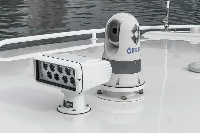 R&r 5 Yacht Photos Pics FLIR camera system on 2022 Intrepid 477 Evolution boat deck.