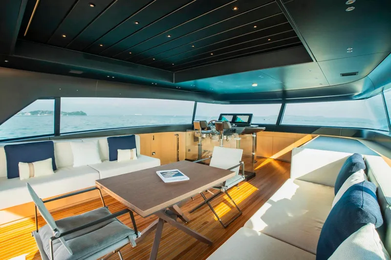  Yacht Photos Pics Luxurious interior of 2024 Sanlorenzo SX100 yacht with panoramic ocean views.