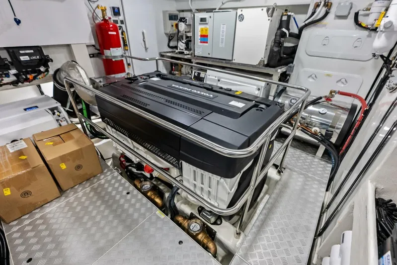 Fantasy Girl Yacht Photos Pics Engine room of 2025 Absolute 75 Navetta yacht with modern equipment and safety features.