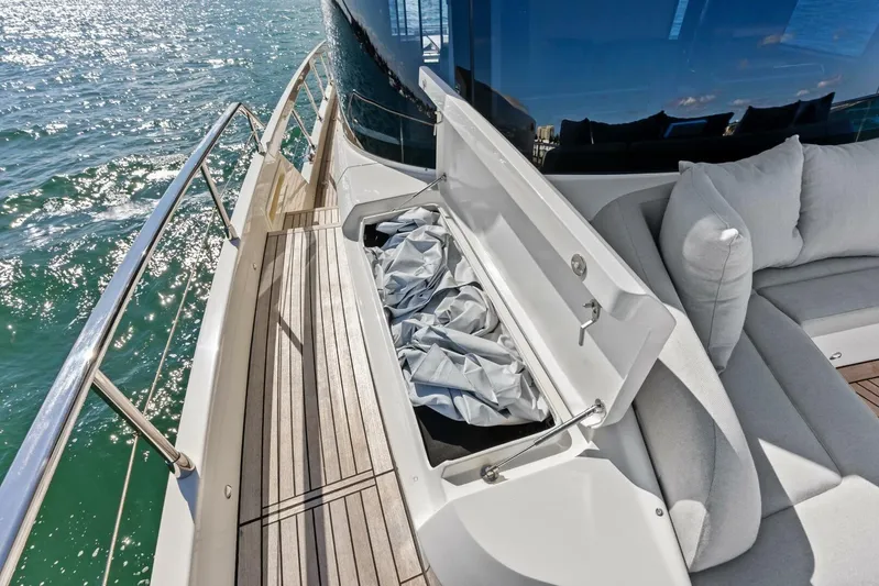 Fantasy Girl Yacht Photos Pics Luxurious Absolute 75 Navetta yacht deck with storage compartment, 2025 model.