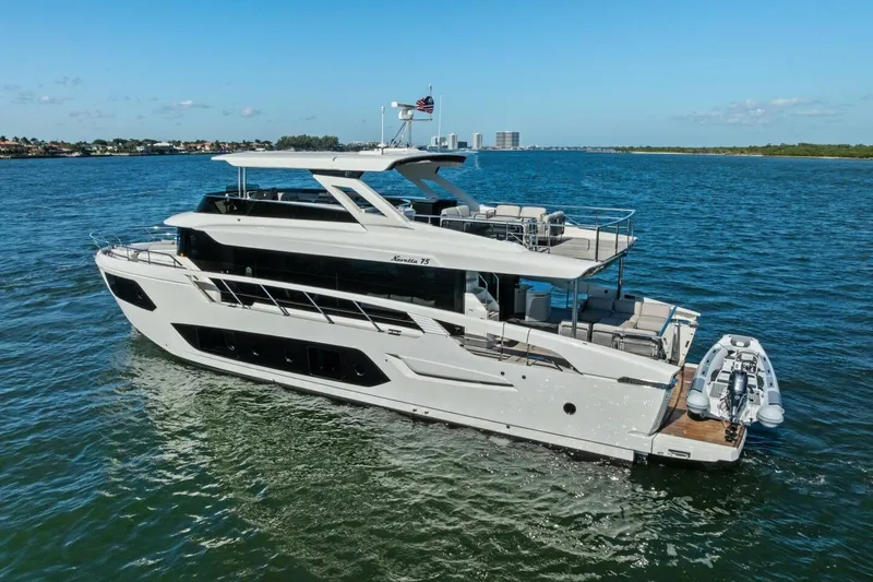 Fantasy Girl Yacht Photos Pics Luxury 2025 Absolute 75 Navetta yacht cruising on open water.