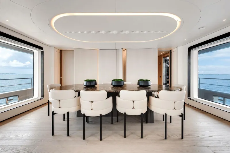  Yacht Photos Pics Luxurious dining area on 2025 Azimut Grande 36M yacht with ocean views.