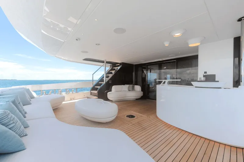  Yacht Photos Pics Luxurious 2025 Azimut Grande 36M yacht deck with modern seating and ocean view.