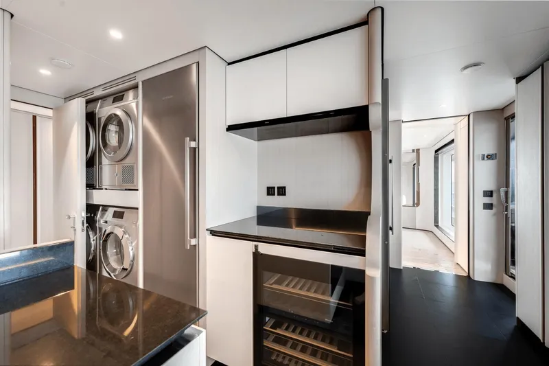  Yacht Photos Pics Modern kitchen interior on 2025 Azimut Grande 36M yacht with sleek appliances and cabinetry.