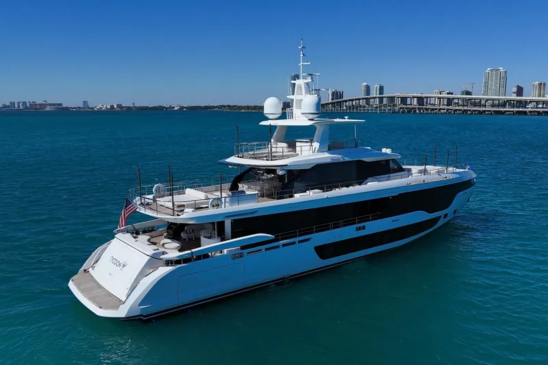  Yacht Photos Pics Luxury Azimut Grande 36M yacht cruising in clear blue waters, 2025 model.