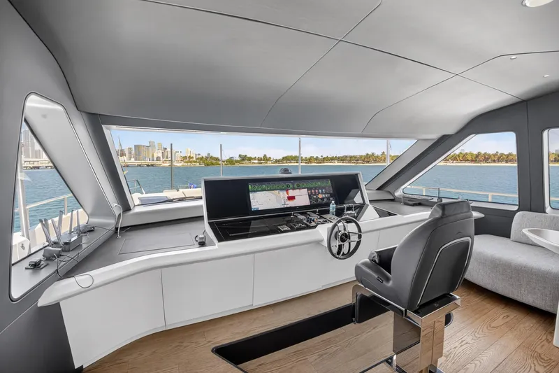  Yacht Photos Pics Helm of 2025 Azimut Grande 36M yacht with panoramic ocean view.