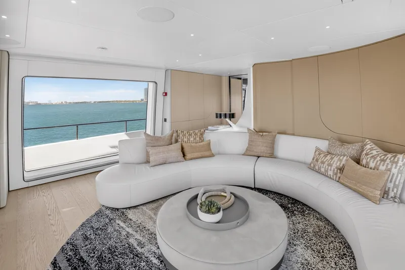  Yacht Photos Pics Luxurious interior of 2025 Azimut Grande 36M yacht with elegant seating and ocean view.