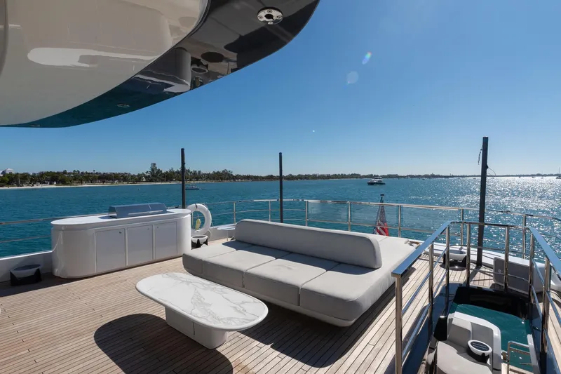  Yacht Photos Pics Luxurious deck of 2025 Azimut Grande 36M yacht with ocean view.