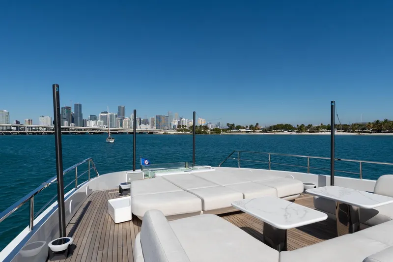  Yacht Photos Pics Luxurious 2025 Azimut Grande 36M yacht deck with city skyline view.