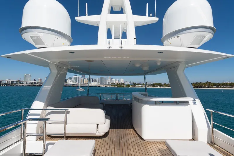  Yacht Photos Pics Luxurious 2025 Azimut Grande 36M yacht deck with city skyline view.