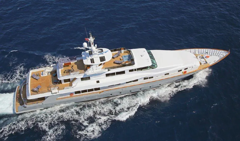  Yacht Photos Pics Aerial view of 1987 Benetti 50 CUSTOM yacht cruising on open sea.