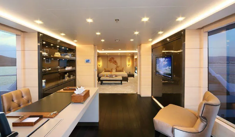  Yacht Photos Pics Luxurious interior of 1987 Benetti 50 CUSTOM yacht with modern furnishings and elegant decor.