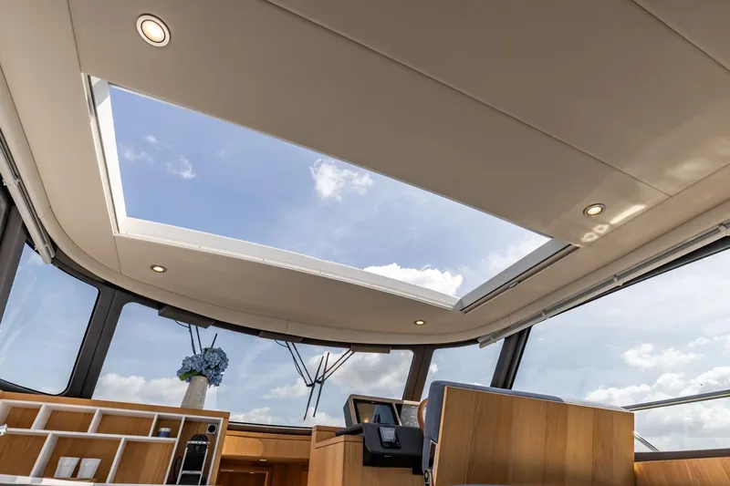  Yacht Photos Pics Interior view of 2024 Vripack 42 Open Kuip yacht with skylight and modern design.