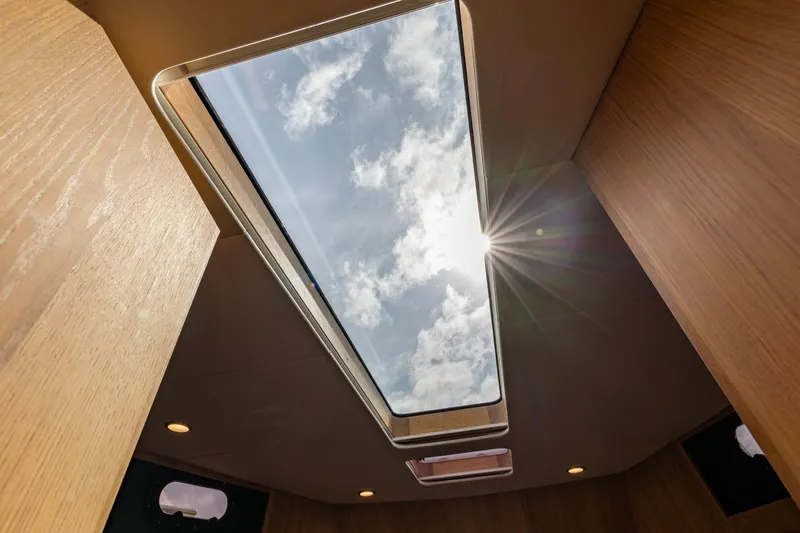  Yacht Photos Pics Sunlight through skylight on Vripack 42 Open Kuip yacht, 2024 model interior.