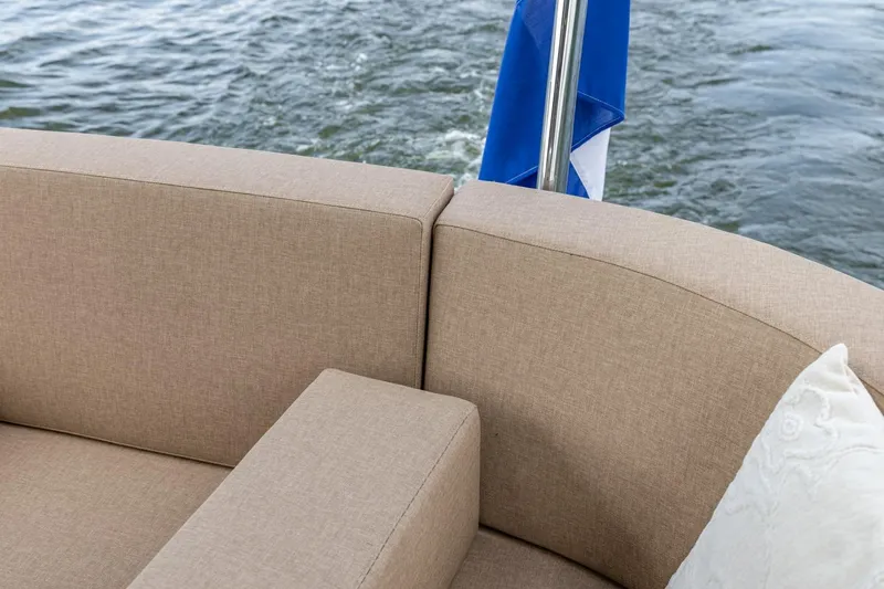  Yacht Photos Pics Beige seating on 2024 Vripack 42 Open Kuip yacht with water view.