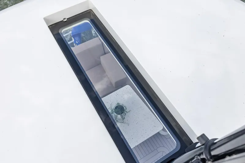  Yacht Photos Pics Overhead view of Vripack 42 Open Kuip 2024 yacht interior through skylight.