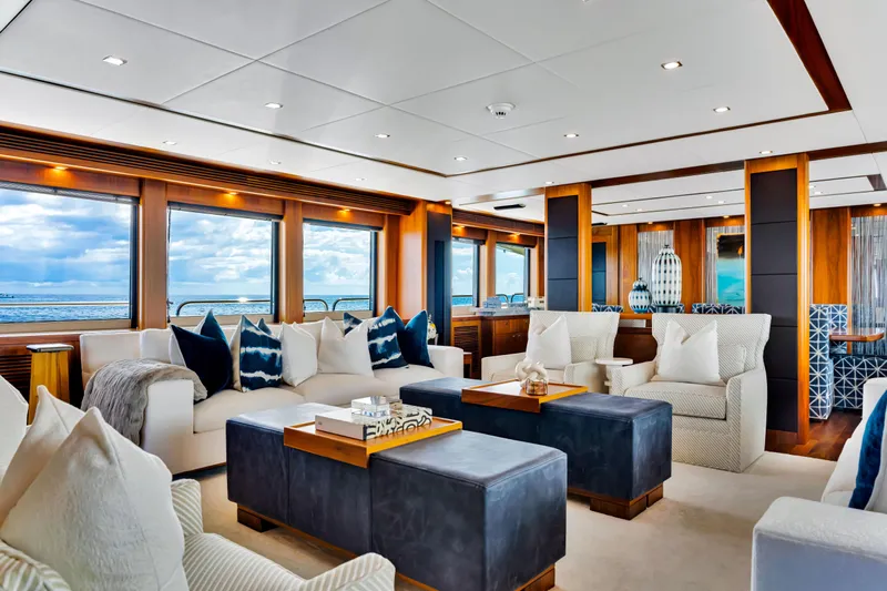 Natural 9 Yacht Photos Pics Luxurious interior of 2009 Sunseeker 37 Metre Yacht with elegant seating and ocean views.