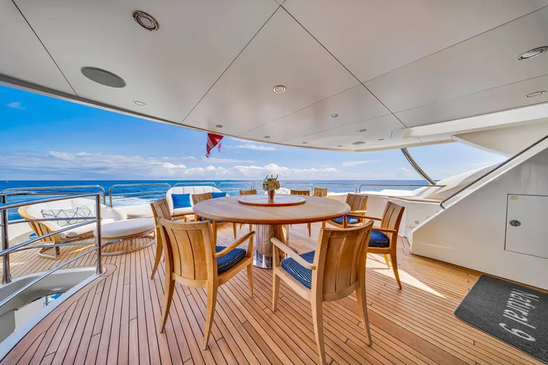 Natural 9 Yacht Photos Pics Luxurious Sunseeker 37 Metre Yacht 2009, featuring elegant outdoor dining area with ocean view.