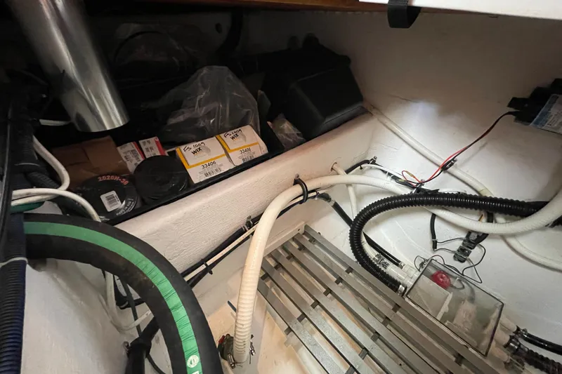 Sasea Yacht Photos Pics Engine compartment of 2009 Tiara Yachts 4200 Open with wiring and components.