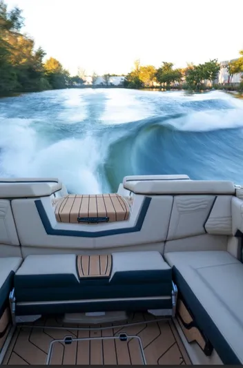  Yacht Photos Pics 2025 Nautique Super Air Nautique G25 boat interior with wake view.