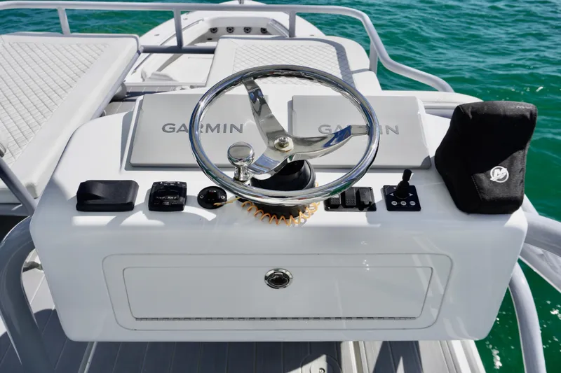  Yacht Photos Pics Helm of 2023 HCB 53 Sue&ntilde;os boat with Garmin navigation system.