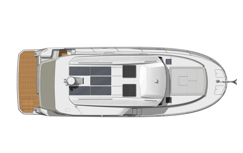 In Stock Yacht Photos Pics Top view of 2024 Beneteau Swift Trawler 41 Sedan, showcasing deck layout and design.